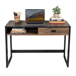 Oslo Contemporary Studio Workstation Desk With Drawer Black/Brown - Danya B. -Online Furniture Store GUEST 5711d082 d157 440f 83f4 78ee7e330e32