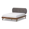 Penelope Mid-Century Modern Solid Wood And Fabric Upholstered Platform Bed Gray/Walnut Brown - Baxton Studio