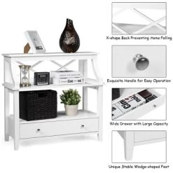 3 Tier Storage Rack End Table Side Table W/Slide Drawer Multipurpose Rack White -Online Furniture Store GUEST 5823da3b a331 412e 9683 0cedc734d76d