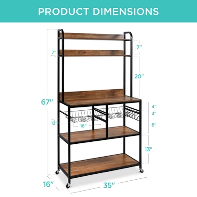 Best Choice Products 67in Counter-Height Baker's Rack W/ Locking Wheels, Adjustable Feet, 2 Wire Baskets 6 Best Choice Products 67in Counter-Height Baker's Rack W/ Locking Wheels, Adjustable Feet, 2 Wire Baskets - Image 6