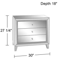 Studio 55D Modern Mirrored Accent Table 30" X 18" With Drawer Silver Beaded Trim For Living Room Bedroom Bedside Entryway House -Online Furniture Store GUEST 59c0ada3 c886 4cd1 b96e 7babcbf30afe