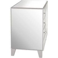 Studio 55D Modern Mirrored Accent Table 30" X 18" With Drawer Silver Beaded Trim For Living Room Bedroom Bedside Entryway House -Online Furniture Store GUEST 5a88bdbb b6a5 4b08 a77d 3396d85fef84