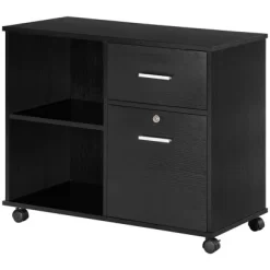 Vinsetto Lateral File Cabinet With Wheels, Mobile Printer Stand With Open Shelves And Drawers For A4 Size Documents, Black -Online Furniture Store GUEST 5adbde49 9e6e 40af 902b e10b8bc4ea46