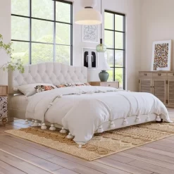 Upholstered Linen Platform Bed Frame With Curved Tufted Headboard Beige-ModernLuxe 19 Upholstered Linen Platform Bed Frame With Curved Tufted Headboard Beige-ModernLuxe -Online Furniture Store GUEST 5ae02028 e46a 46ee b6f5 23f0e0130b31