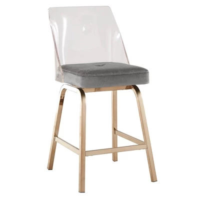 Set Of 2 24" Svana Champagne Gold Finish Velvet Swivel Counter Height Barstools - Inspire Q 3 Set Of 2 24" Svana Champagne Gold Finish Velvet Swivel Counter Height Barstools - Inspire Q - Image 3