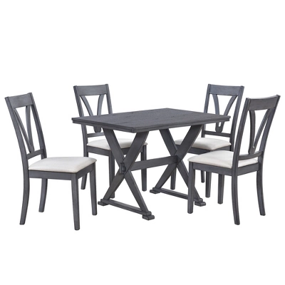 Mid-Century Wood 5-Piece Dining Table Set With 4 Upholstered Dining Chairs-ModernLuxe 1 Mid-Century Wood 5-Piece Dining Table Set With 4 Upholstered Dining Chairs-ModernLuxe