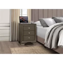 Centralia 3-Drawers Transitional Wood Nightstand In Gray - Lexicon