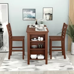 Costway Counter Height Pub Table Bar Table W/ Rubber Wood Legs & Storage Shelves -Online Furniture Store GUEST 5d3acb2e b259 4cde 8a24 87c84e4757f7