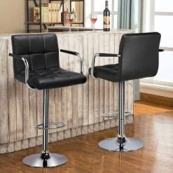 Yaheetech 2PCS Swivel Adjustable Bar Stools With Large Steel Pedestal Base For Bar Counter
