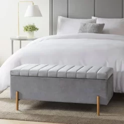 Charmaine Upholstered Storage Bench With Gold Metal Legs Gray - Madison Park