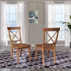 Set Of 2 X Back Chairs With Solid Wood Seat Distressed Oak - International Concepts -Online Furniture Store GUEST 61238b29 e846 4acb 875c 846be11c9df0