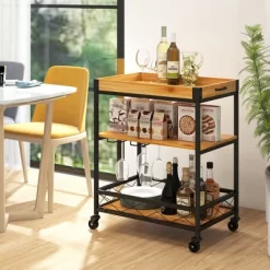 Costway 3-Tier Kitchen Cart Island Rolling Rack Serving Trolley Detachable Top & Glass Holder -Online Furniture Store GUEST 62e122d6 8e76 4029 8e98 bdc03998c8dc