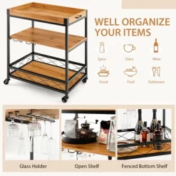 Costway 3-Tier Kitchen Cart Island Rolling Rack Serving Trolley Detachable Top & Glass Holder -Online Furniture Store GUEST 6389f907 7771 4fc5 8261 4678a6268239