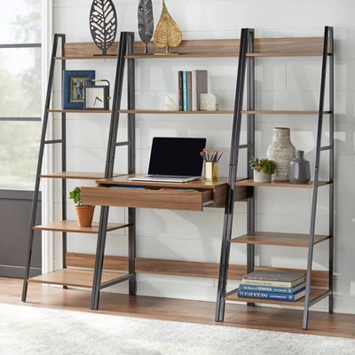 3pc Denton Ladder Desk And Shelf Walnut/Black - Buylateral 2 3pc Denton Ladder Desk And Shelf Walnut/Black - Buylateral - Image 2