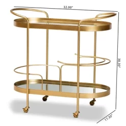 Kamal Glam Brushed Metal And Mirrored Glass 2 Tier Mobile Wine Bar Cart Gold - Baxton Studio -Online Furniture Store GUEST 642c5daa 4e83 43cd a131 02abc331432d