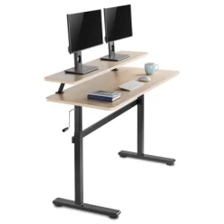 Tranzendesk Standing Desk With Clamp-On Shelf - 55" Sit To Stand Workstation With 55” Monitor Stand – Maple - Stand Steady -Online Furniture Store GUEST 643cc013 268f 498d 9133 92a68afaca08