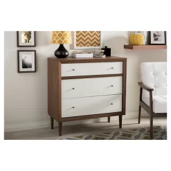 Harlow Mid-Century Modern Scandinavian Style Wood 3 Drawer Chest White/Walnut - Baxton Studio -Online Furniture Store GUEST 64fba455 6ad0 4099 a875 d2d39f061bdc