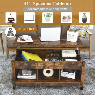 Costway Lift Top Coffee Table W/ Hidden Compartment And Storage Shelves Coffee 9 Costway Lift Top Coffee Table W/ Hidden Compartment And Storage Shelves Coffee - Image 9