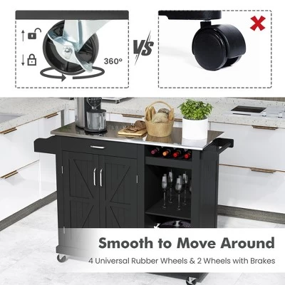 Costway Kitchen Island Cart Rolling Utility Trolley Stainless Steel Top Wine Rack 7 Costway Kitchen Island Cart Rolling Utility Trolley Stainless Steel Top Wine Rack - Image 7