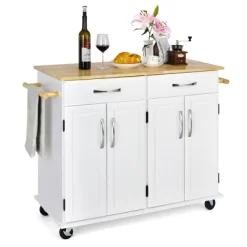 Costway 4-Door Rolling Kitchen Island Cart Buffet Cabinet W/ Towel Racks Drawers WhiteBlack -Online Furniture Store GUEST 65696d42 13ce 42ec 9b80 af4923146506