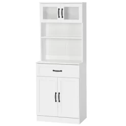 HOMCOM Freestanding Kitchen Pantry, 4-Door Buffet Cabinet With Hutch, Coffee Bar With Adjustable Shelves, 63.5 Inches, White -Online Furniture Store GUEST 66068933 5001 4d3c a7c7 1f54b3c22f3d