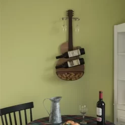 VintiquewiseBlack Metal Guitar Shaped Wine Rack Holder For Living Room, Dining, Or Entryway