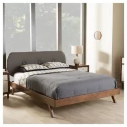 Penelope Mid-Century Modern Solid Wood And Fabric Upholstered Platform Bed Gray/Walnut Brown - Baxton Studio -Online Furniture Store GUEST 6639f2c4 9496 469e 9cce 28c8a8aebbbf