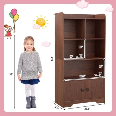 Costway 4-Tier Bookshelf 2-Door Storage Cabinet With4 Cubes Display Shelf For Home Office 3 Costway 4-Tier Bookshelf 2-Door Storage Cabinet With4 Cubes Display Shelf For Home Office - Image 3