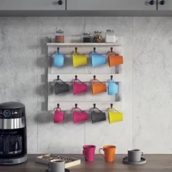 Emma And Oliver Wall Mounted Mug Rack With 12 Coffee Cup Hangers And Built-In Shelf For Coffee, Sugar & More -Online Furniture Store GUEST 66a7fb46 4ddb 4932 ba2b 3d0a80351865