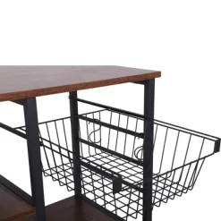 Wood And Metal Bakers Rack With 4 Shelves And Wire Basket Brown/Black - Benzara -Online Furniture Store GUEST 66d70f2c d276 4338 893f 7b858fe5436d