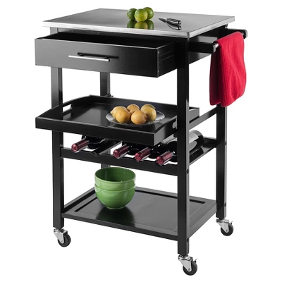 Anthony Stainless Steel Top Kitchen Cart Wood/Black - Winsome 3 Anthony Stainless Steel Top Kitchen Cart Wood/Black - Winsome - Image 3