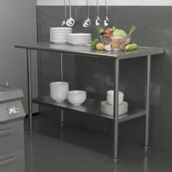 Emma And Oliver Under Shelf For Kitchen Prep And Work Tables - Adjustable Galvanized Lower Shelf For Stainless Steel Tables