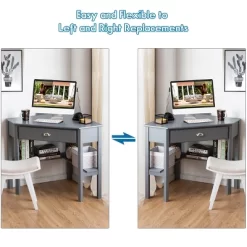 Costway Triangle Computer Desk Corner Office Desk Laptop Table W/ Drawer Shelves Rustic Grey -Online Furniture Store GUEST 6da989c5 3122 4c85 a557 8133fb2ae2c8