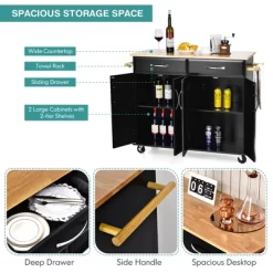 Costway 4-Door Rolling Kitchen Island Cart Buffet Cabinet W/ Towel Racks Drawers WhiteBlack -Online Furniture Store GUEST 6dfe860d d685 449a 9118 5ee884e8abd9