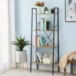 LuxenHome 4-Shelf 58.3" X 23.62" W Wood And Metal Ladder Bookcase. -Online Furniture Store GUEST 6e1c5be4 4a10 4213 bb35 d9ee7c63f492