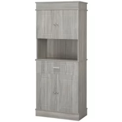 HOMCOM 72" Kitchen Buffet With Hutch, Freestanding Pantry Cupboard With Utility Drawer, 2 Door Cabinets And Countertop, Grey Wood Grain -Online Furniture Store GUEST 6e6eb6fc 36de 47f2 a81f 4cfcb7e9ebda