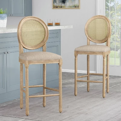 2pc Epworth French Country Wooden Barstools With Upholstered Seating - Christopher Knight Home 1 2pc Epworth French Country Wooden Barstools With Upholstered Seating - Christopher Knight Home