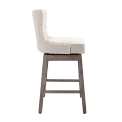 HOMCOM Upholstered Fabric Bar Height Bar Stools Set Of 2, 180° Swivel Nailhead-Trim Pub Chairs, 30" Seat Height With Rubber Wood Legs -Online Furniture Store GUEST 70d2e8b4 2d5a 44f5 bb2a fae9d623bd80