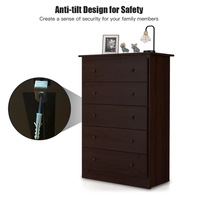 Costway 5 Drawer Dresser Functional Storage Organizer Closet 7 Costway 5 Drawer Dresser Functional Storage Organizer Closet - Image 7