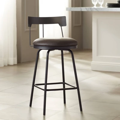 Elm Lane Metal Swivel Bar Stool Matte Black 26" High Rustic Brown Leather Cushion With Low Backrest Footrest For Kitchen Counter Home 1 Elm Lane Metal Swivel Bar Stool Matte Black 26" High Rustic Brown Leather Cushion With Low Backrest Footrest For Kitchen Counter Home