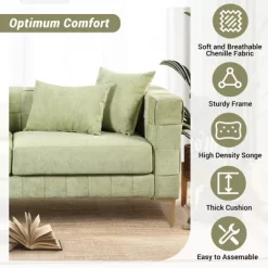 80.5" Modern Upholstered Sofa With Golden Metal Legs And 4 Pillows-ModernLuxe 18 80.5" Modern Upholstered Sofa With Golden Metal Legs And 4 Pillows-ModernLuxe -Online Furniture Store GUEST 714e7dc4 e33b 4058 a720 bc2553793e08