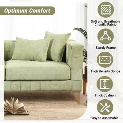 80.5" Modern Upholstered Sofa With Golden Metal Legs And 4 Pillows-ModernLuxe 5 80.5" Modern Upholstered Sofa With Golden Metal Legs And 4 Pillows-ModernLuxe - Image 5