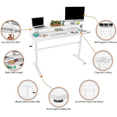 Tranzendesk Standing Desk With Clamp-On Shelf - 55" Sit To Stand Workstation With 55” Monitor Stand - White - Stand Steady 4 Tranzendesk Standing Desk With Clamp-On Shelf - 55" Sit To Stand Workstation With 55” Monitor Stand - White - Stand Steady - Image 4