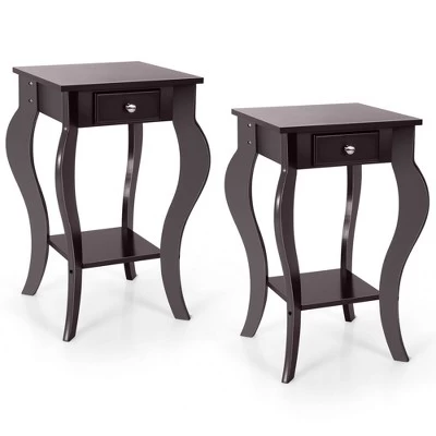 Costway 2PCS End Table Accent Side Table Nightstand W/ Drawer & Bottom Shelf 11 Costway 2PCS End Table Accent Side Table Nightstand W/ Drawer & Bottom Shelf - Image 11