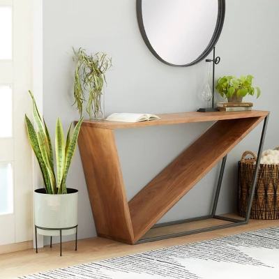 Modern Triangular Console Table Brown - Olivia & May 1 Modern Triangular Console Table Brown - Olivia & May