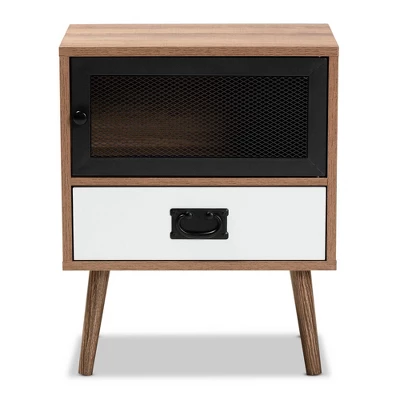 Hubbard Two-Tone Wood And Metal 1 Drawer Nightstand Natural Brown/Black/White - Baxton Studio 2 Hubbard Two-Tone Wood And Metal 1 Drawer Nightstand Natural Brown/Black/White - Baxton Studio - Image 2