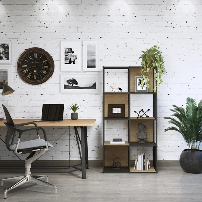 Lavish Home Freestanding 4-Tier Cube Storage Bookshelf – Industrial Wood And Metal Shelving, Oak/Black 6 Lavish Home Freestanding 4-Tier Cube Storage Bookshelf – Industrial Wood And Metal Shelving, Oak/Black - Image 6