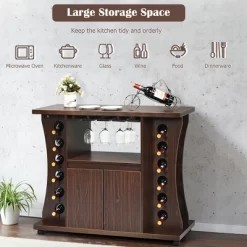 Costway Rolling Buffet Sideboard Wooden Bar Storage Cabinet W/ Wine Rack & Glass Holder -Online Furniture Store GUEST 7489547a 417f 47cd 82a5 d8f3069caeb4