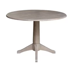 Alexandra Round Dual Drop Leaf Pedestal Table Washed Gray Taupe - International Concepts