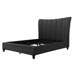 Queen Rosewell Fabric Vertical Channel Tufted Bed Frame Dark Gray - CorLiving